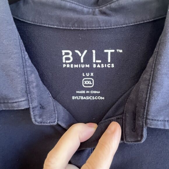 Bylt Mens Drop Cut Lux Polo Shirt Size XXL Navy Blue Short Sleeve Stretch Casual - Picture 7 of 9